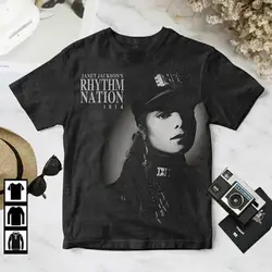 Janet Jackson's Rhythm Nation 1814 bawełniane czarne S-234XL koszulka Unisex 2 a265 długie rękawy