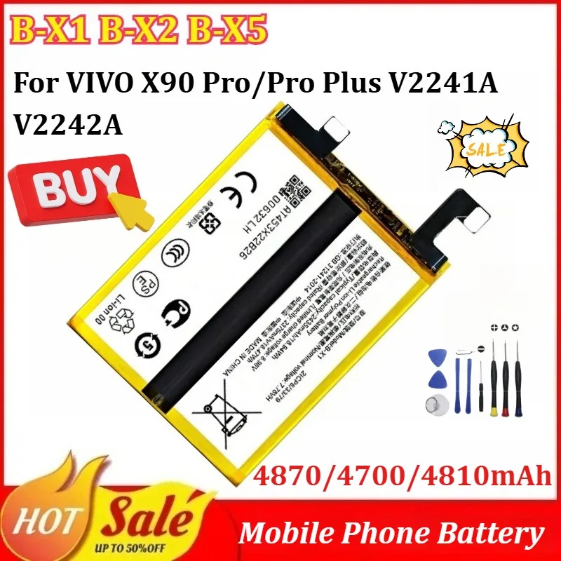 

New B-X1 B-X2 B-X5 4870/4700/4810mAh Mobile Phone Battery for VIVO X90 Pro/Pro Plus V2241A V2242A Replacement Battery with Tools