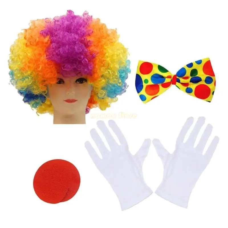 31BF Adultes Costume clown avec gants à col chapeau Gants bousculades Gants gilettes Sous-suspendants Red Nez