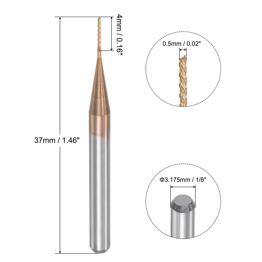 Brocas enrutadoras de carburo de tungsteno G05 resistentes al desgaste y al desgarro, borde de corte de 05mm x 4mm, fresado a mano izquierda recubierto de titanio