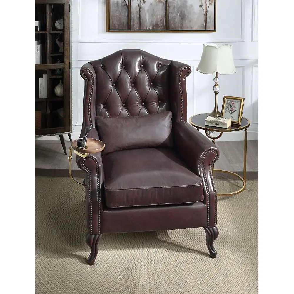 

Pino Vintage Brown Top Grain Leather Accent Chair with 1 Toss Pillow