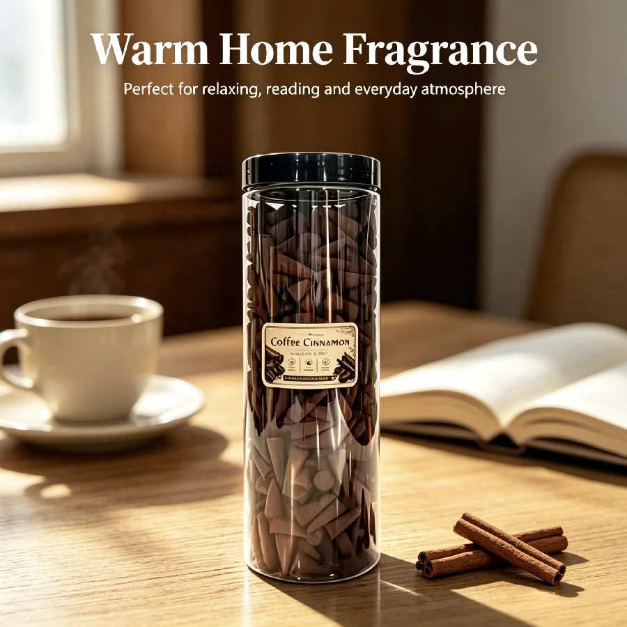 Conos de incienso con aroma natural a café y canela, ideales para decorar el hogar, el dormitorio o la sala de estar, y como regalo perfumado.