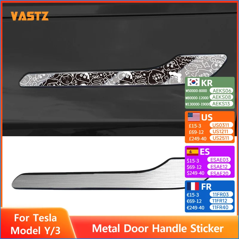 

Metal Door Handle Sticker For Tesla Model Y Model 3 Scratch-Proof Decorative Protector Car Anti-oxidation Rust-Resistant Decal