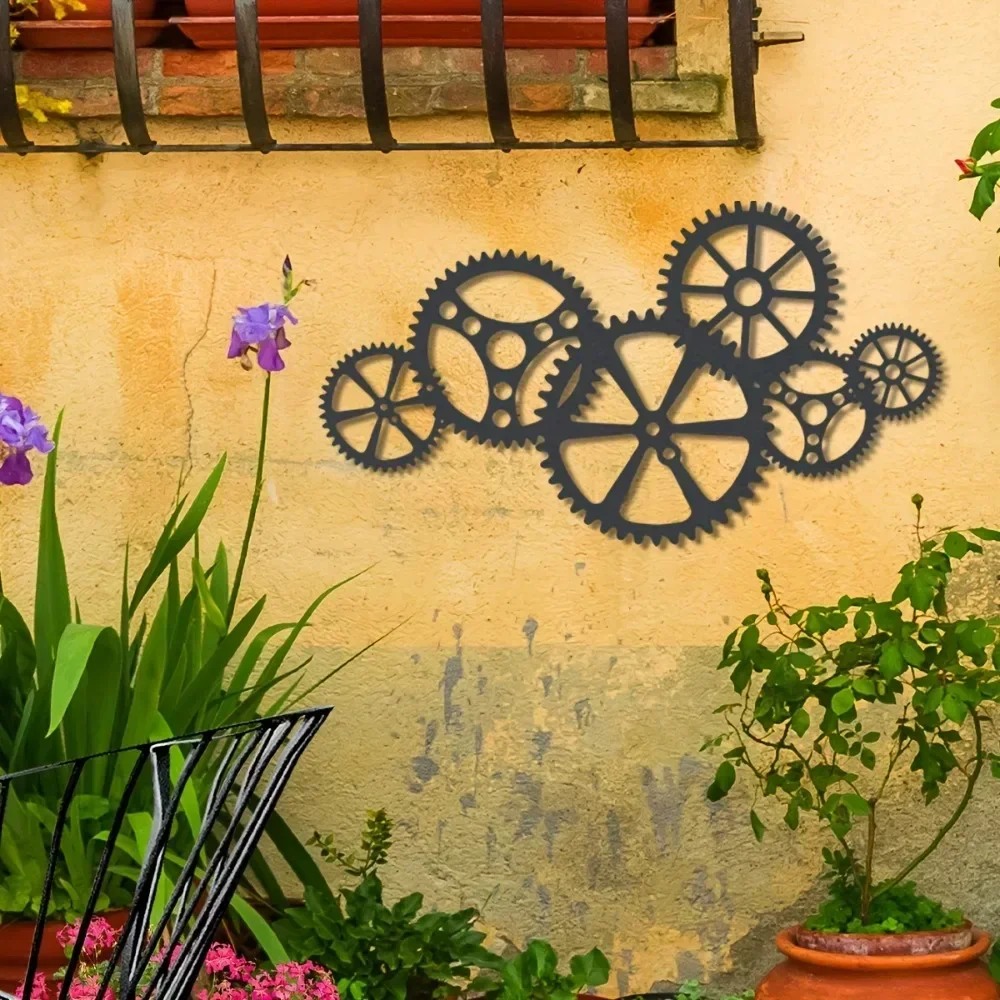 CIFBUY 1pc Steampunk Gear Metal Wall Art, Iron Sculpture Mural Plaque, Powder-Coated Rustproof Waterproof Hanging Ornament
