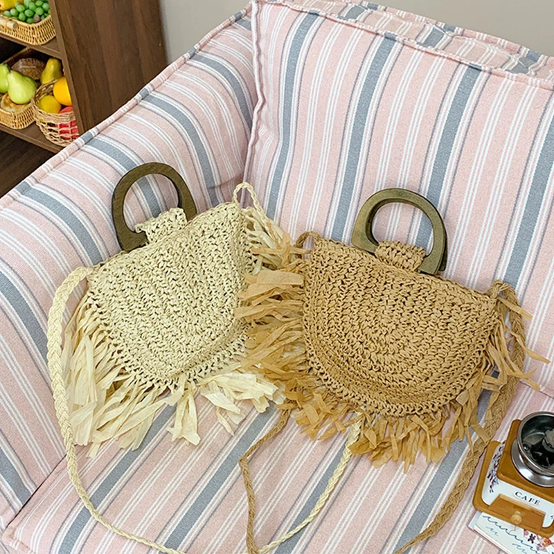 Böhmische Quaste Designer Rattan Stroh Tasche Große Kapazität Casual Reise Schulter Handtasche für Frauen Sommer Strand Taschen 2025