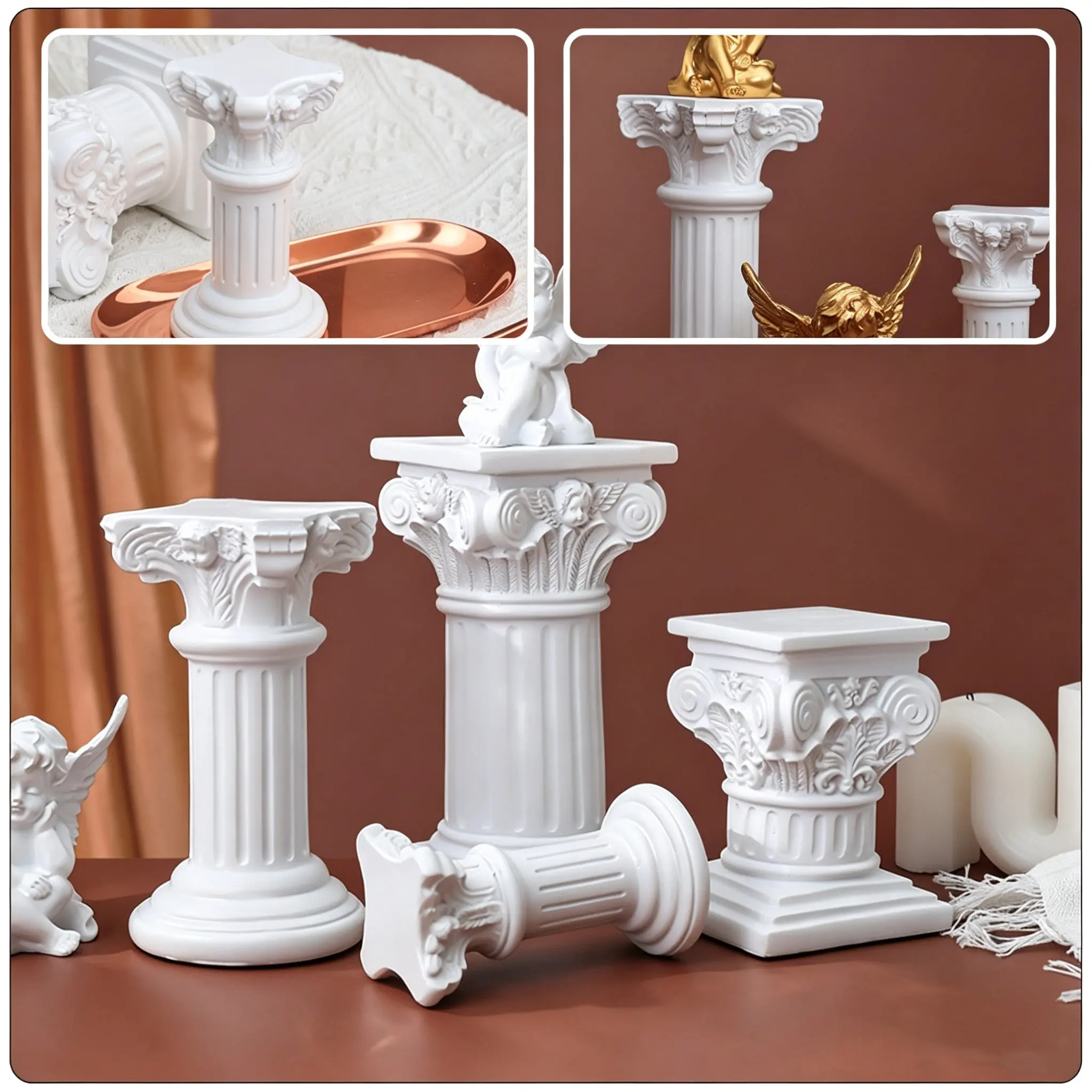 Roman Column Candle Holder Resin Vintage Tabletop Decor for Home & Micro-Landscape Photography Props