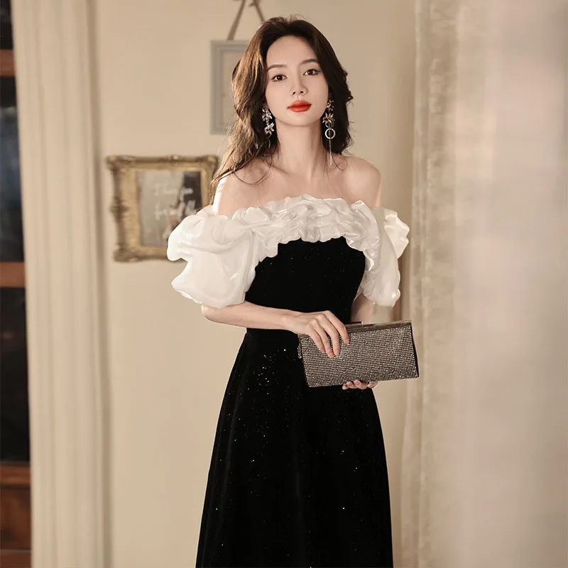 Elegant French Sexy Off Shoulder A-Line Maxi Formal Dresses for Women 2025 Summer Black Prom Evening Guest Long Party vestidos