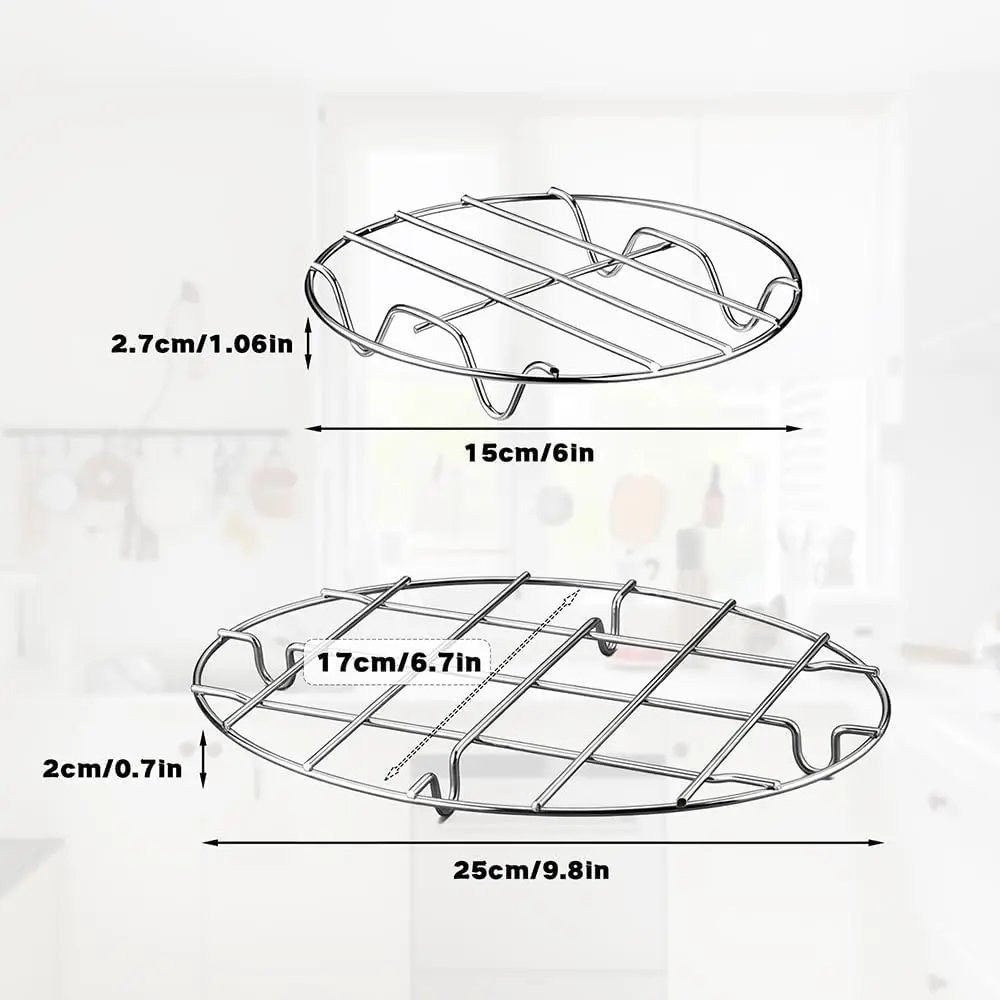 2 Pieces 304 Stainless Steel Cooling Racks Roasting Round and Oval Shapes Included Multi-Purpose Cooking Rack 6 7 8 9 10 Inch