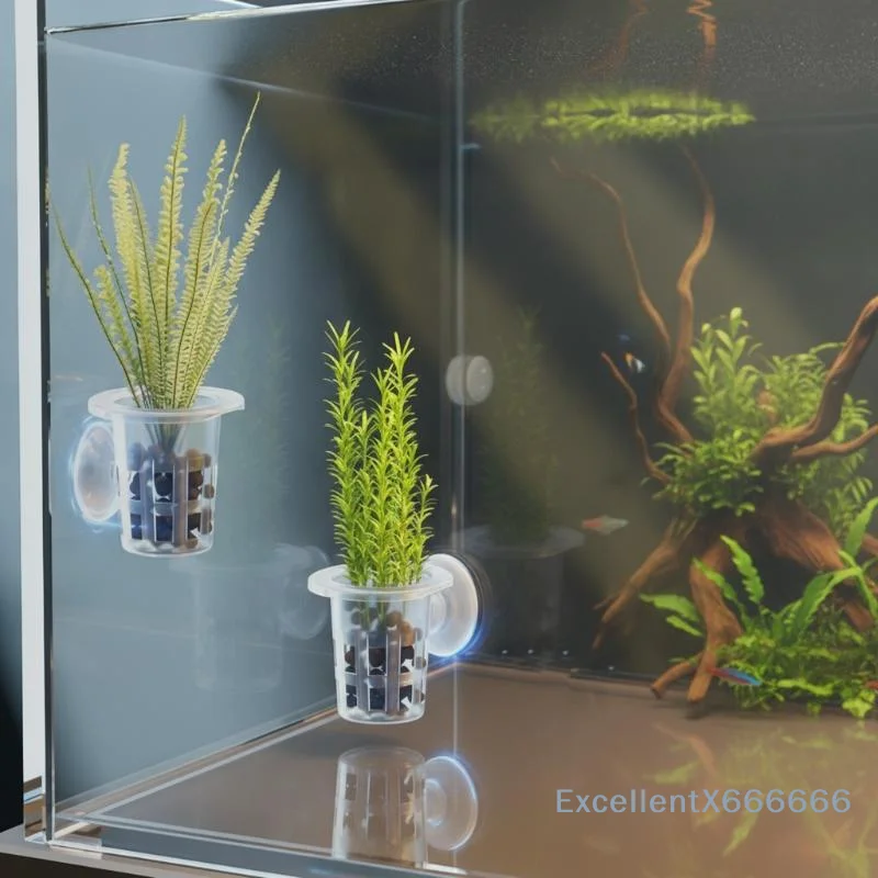 10Pcs Clear Aquarium Planting Cups Suction Base Lightweight Water Grass Pots for Small & Large Fish Tanks
