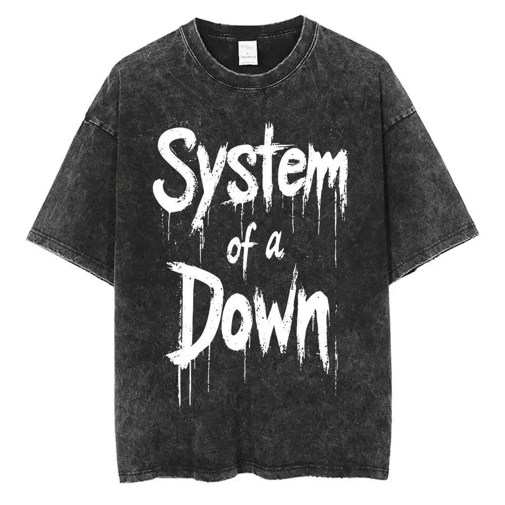 

Washed Vintage System of A Down Logo Graphic T-shirt Men Gothic Oversized T Shirt Men's 90s Alternative Metal Rock Band T-shirt