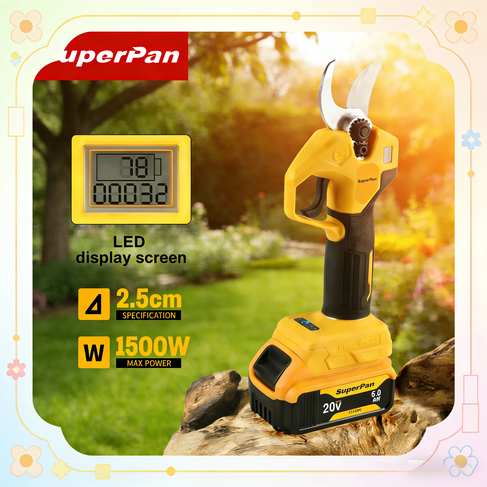 

SuperPan Battery Pruning Shears tools 20V, 4-Speed Adjustment, Brushless for Tree Flower Pruning for dewalt 20V battery pin