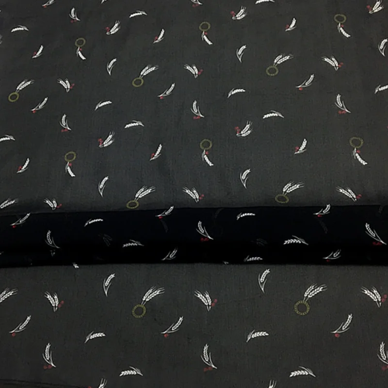 1 meter 100% Mulberry Silk 10 momme Thin Type Georgette Silk Fabric Black Wheat Stalk Printed 135cm 53