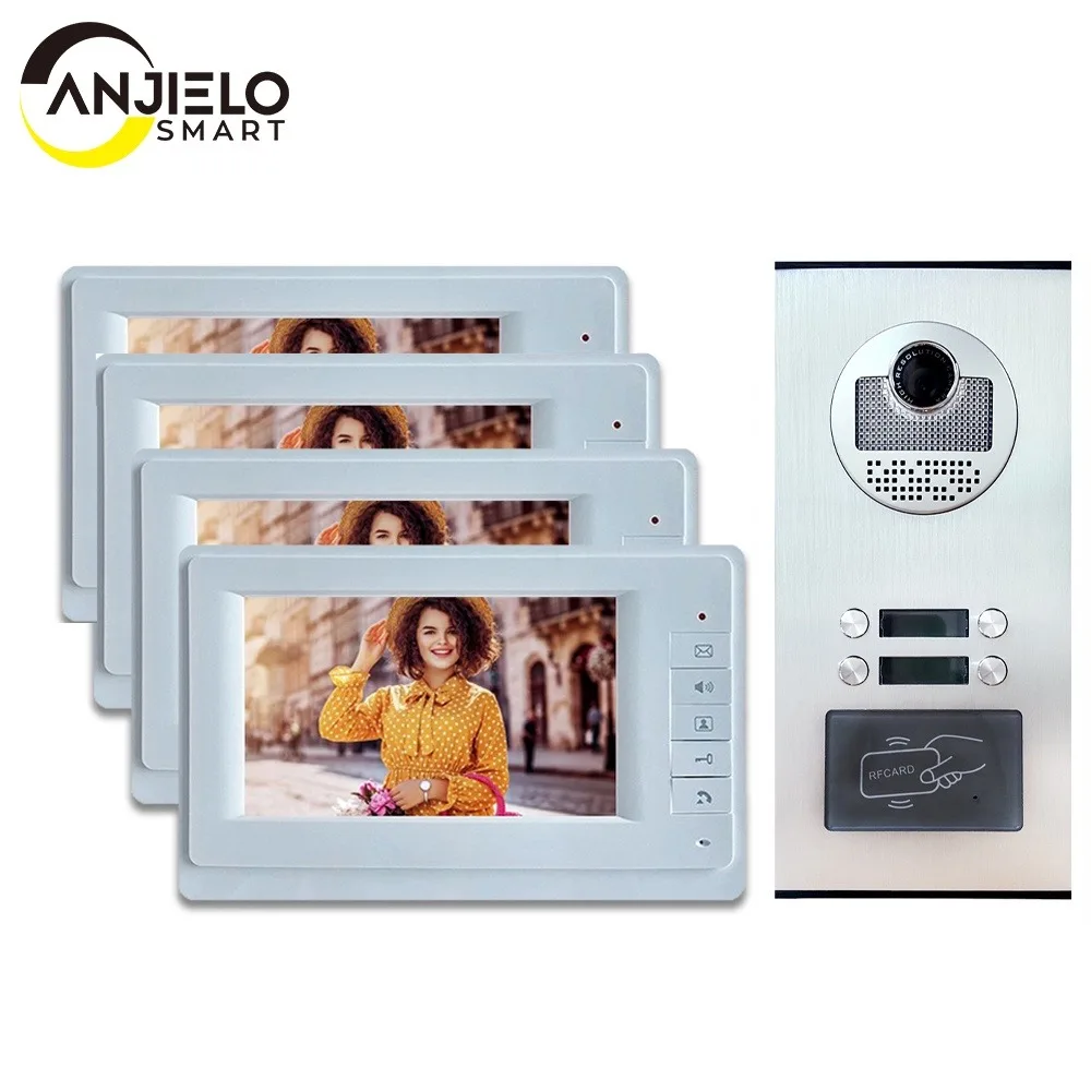

ANJIELO SMART 7" 1080P Wired Video Doorbell, 4-Wire System, IP65 Waterproof, RFID Access, Night Vision, Multi-Monitor Support