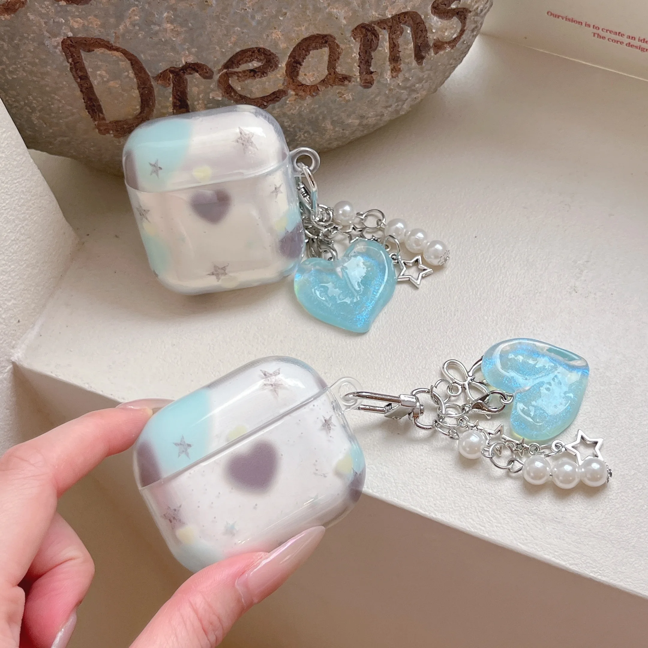 Fashion Simple Heart Five-Pointed Star Splash Ink Pattern Transparent Earphone Case Cover Case For AirPods 2 3 4 5 Pro Pro2 Pro3