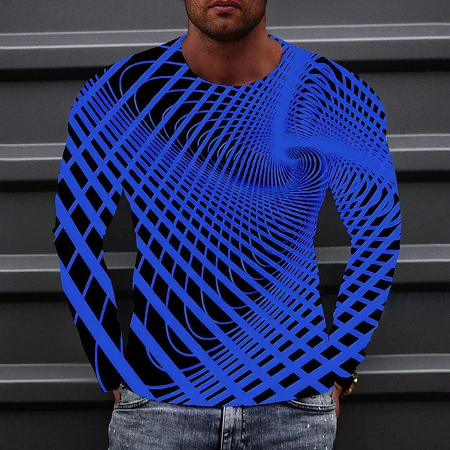 Fashionable Y2K Men's Long Sleeved Round Neck T-shirt New Creative Spin Graphic 3D Printing T Shirts Street Men's Clothing Tops