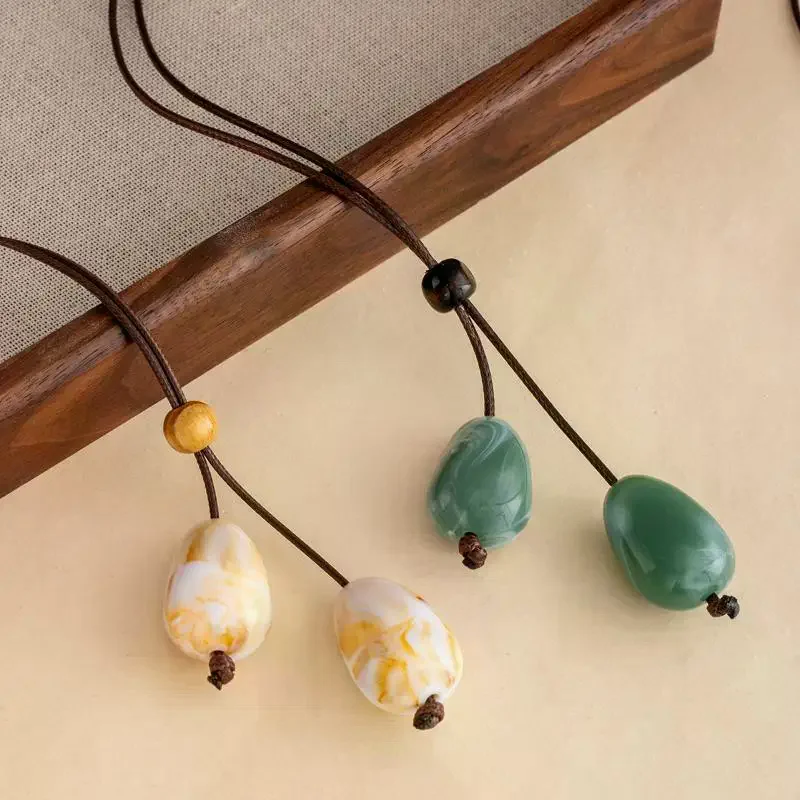 Elegant Long Oval Pendant Necklace New Chinese Style Simple Vintage Zen Fashion Design Jewelry Accessory