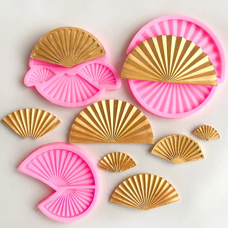 Neue dekorative Silikonform für Faltfächer mit Hochzeitsthema für Fondant im chinesischen Stil, Fächerbildschirm, Kuchen, Schokolade, Topper, Ornamentform – Detail 4