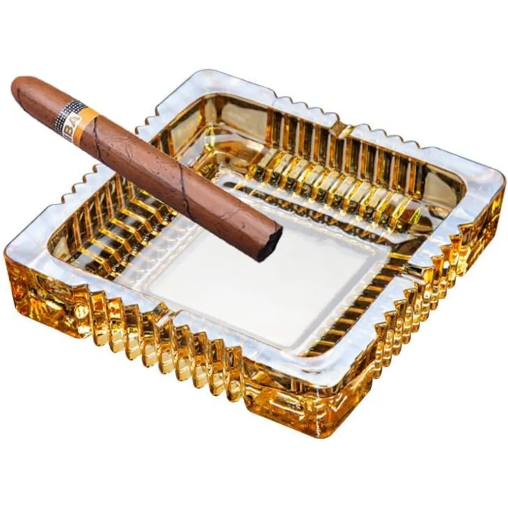 

Handmade Amber Glass Ashtray – Indoor/Outdoor Ash Holder for Patio, Desktop – Tabletop Decor for Smokers – Medium