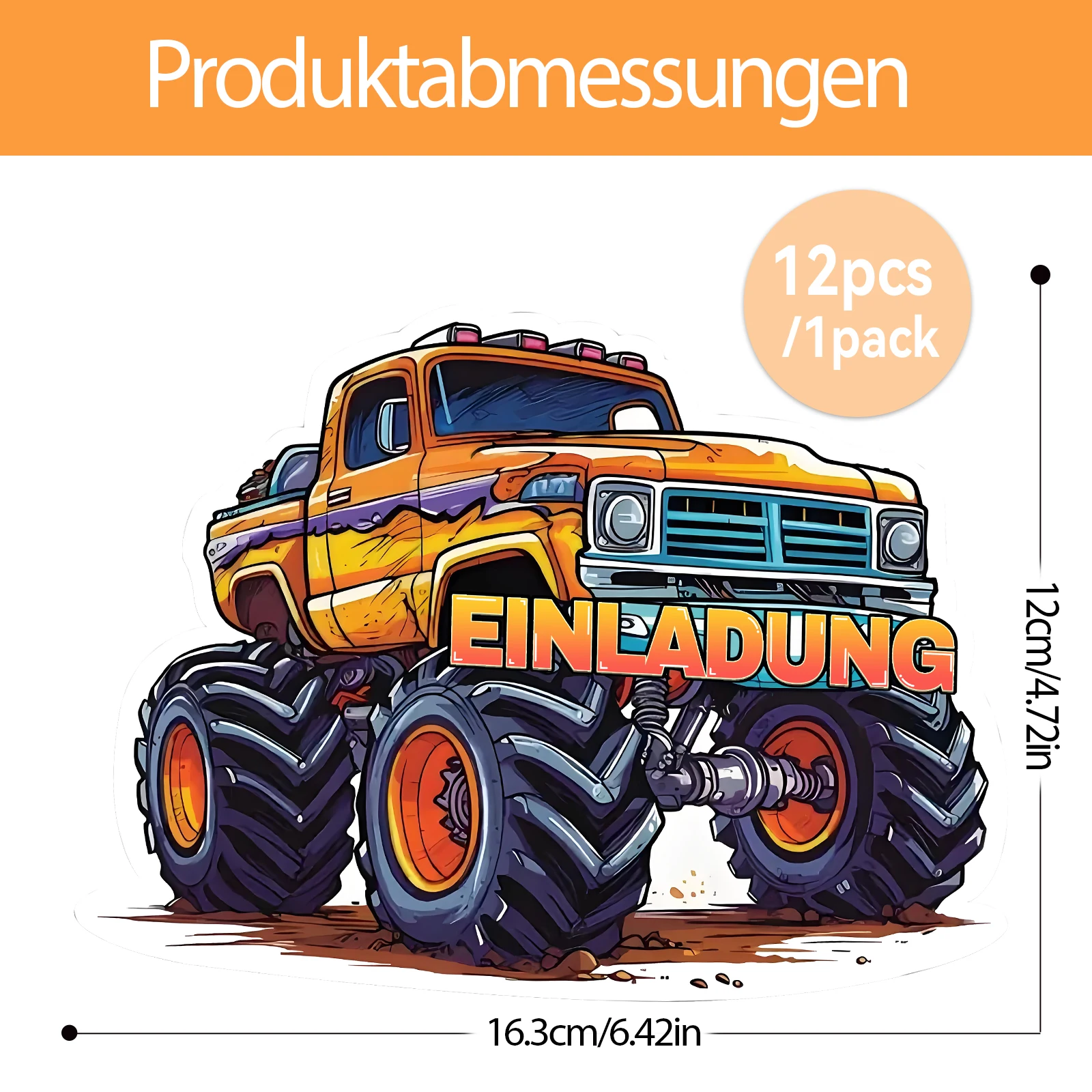 12 pieces mountain off-road vehicle themed party birthday invitation card, thick cardboard 320g/1 square meter monster truck bir