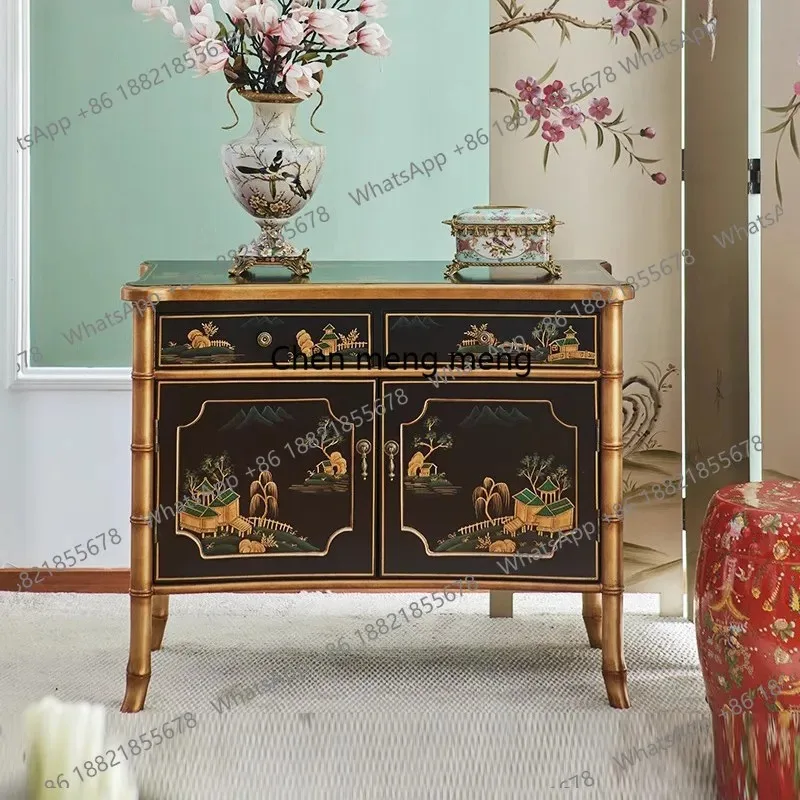 

K153 French Chinese style entrance hall decoration storage tea cabinet European style painted solid wood sideboard