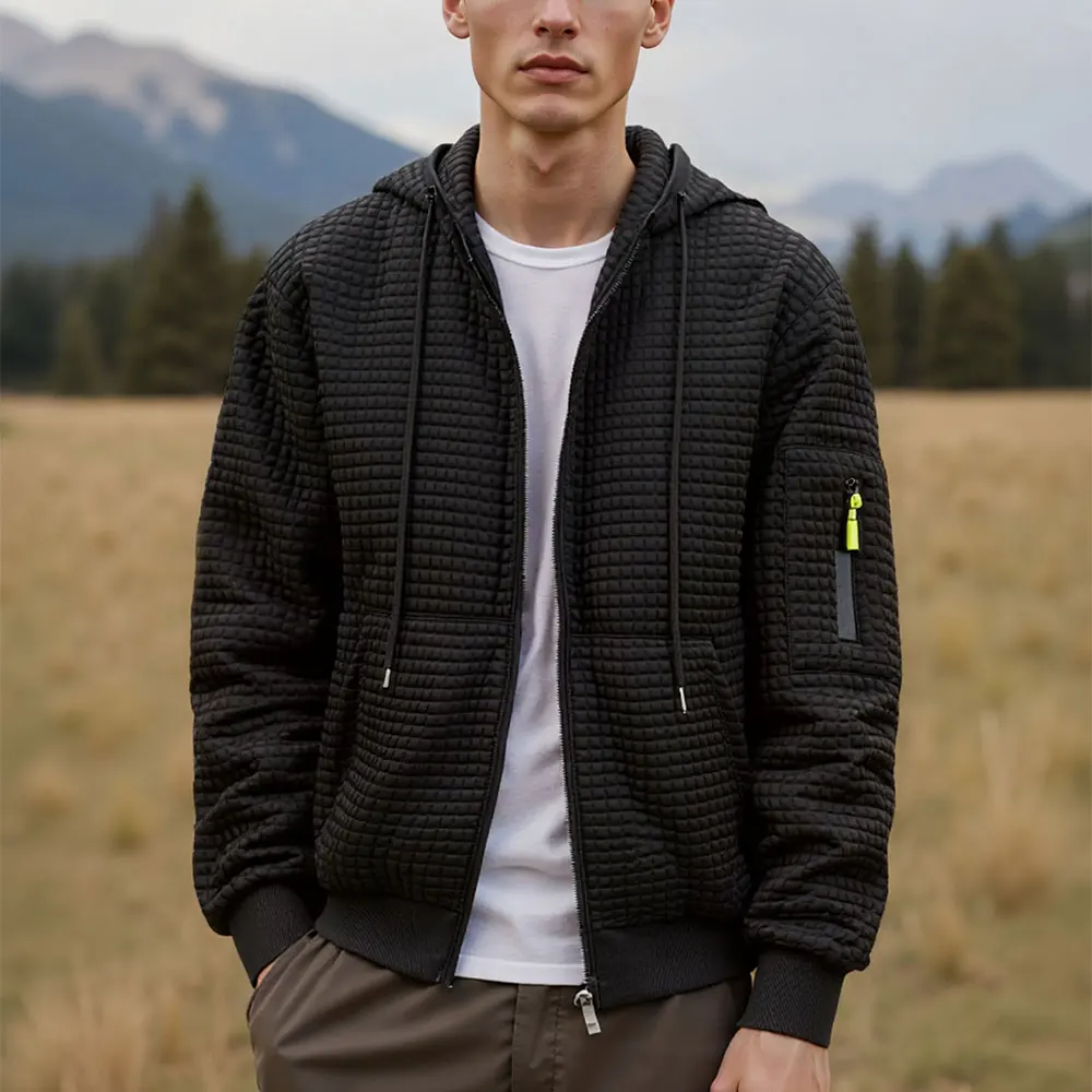 

Мужская куртка на молнии с капюшоном, вафельная ткань, повседневная уличная одежда, верхняя одежда, спортивный пуловер, пальто, городской модный свободный крой