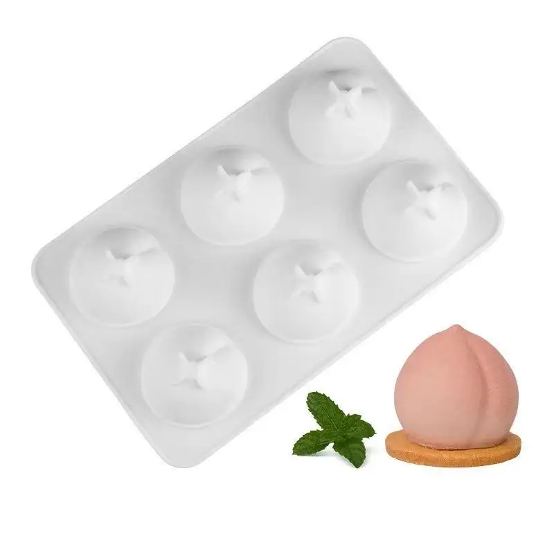 6 Cavity Peach Silicone Cake Baking Mold for Chocolate Mousse Ice Cream Jelly Pudding Pastry Dessert Bread Soap Decorating Tools