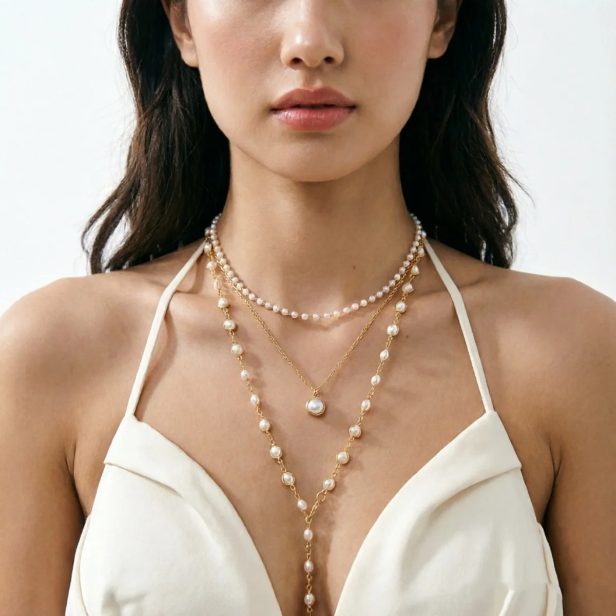 Vintage Elegante Simulierte Perlen-Halskette für Damen, Mehrschichtige Y-förmige Pulloverkette, Choker, Hochzeitsschmuck – Detail 18