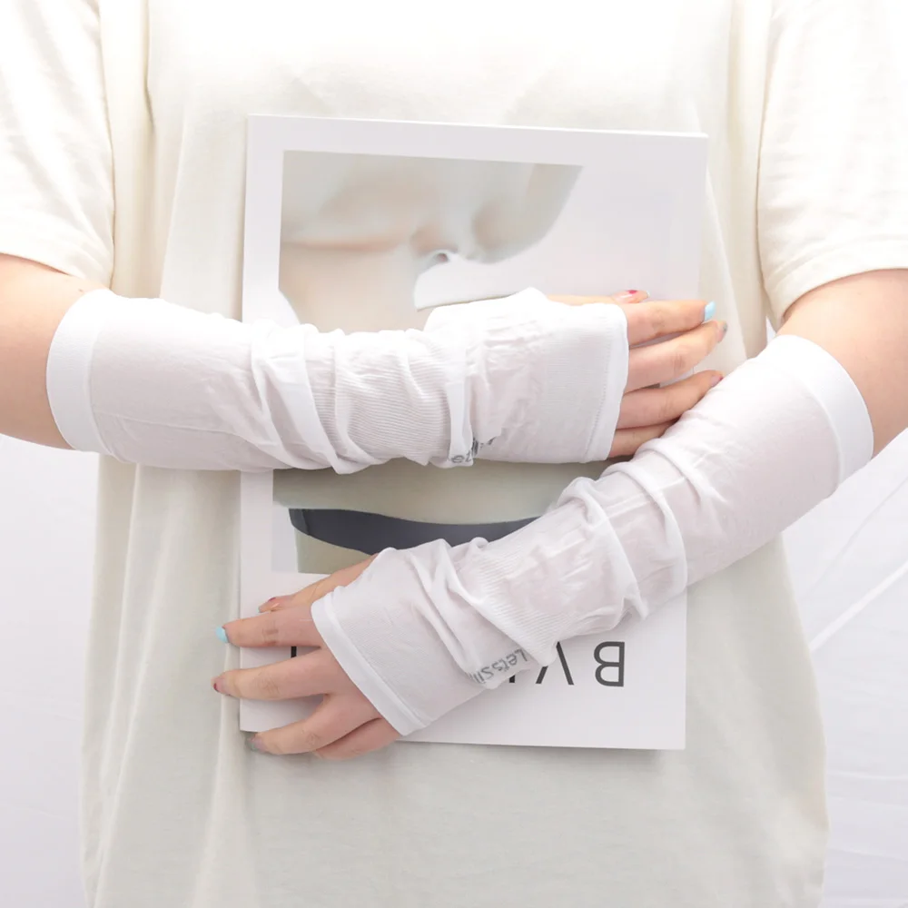 1Pair Cool Arm Sleeves Sunscreen Cuff Mittens Anti-Slip for Men Women Gloves Summer Outdoor Long Riding Uv Sun Protection