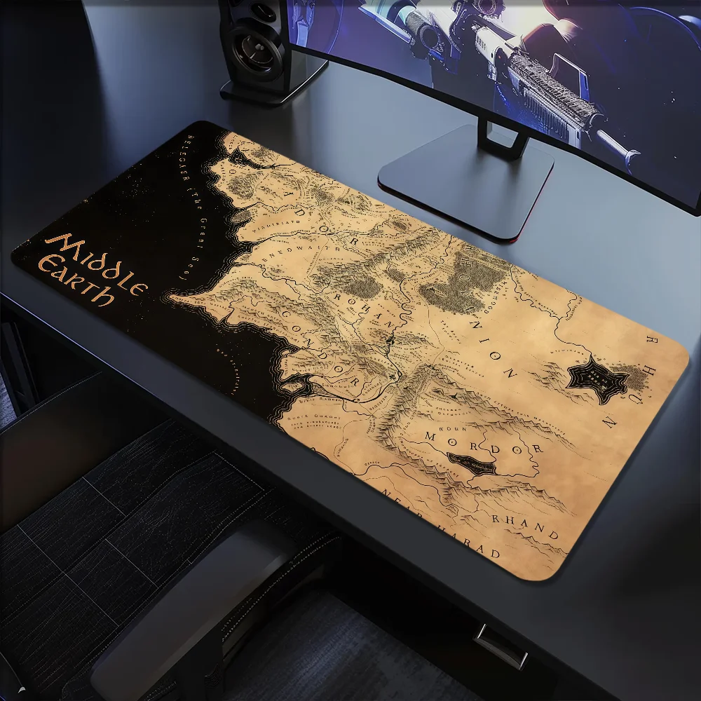 M-Middle Earth World Map Mouse Pad Best seller Large Desk Mat Keyboard Ergonomic Office Rubber PC Non-slip Anti-fray Home Custom