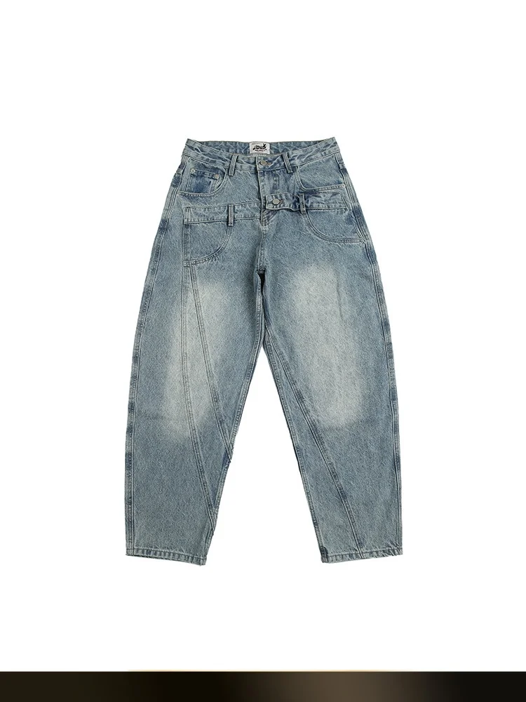 

American Retro Washed Double Waist Design Men's Jeans Loose Straight Casual Workwear Long Trousers Autumn Winter New Style