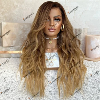 ผมมนุษย์หลวมคลื่น 3 โทน Ombre สีบลอนด์ธรรมชาติ 360 วิกผมลูกไม้ด้านหน้าด้านหน้า 180 ความหนาแน่น Remy ผมด้านข้างอินเดียผมผู้หญิงวิกผม