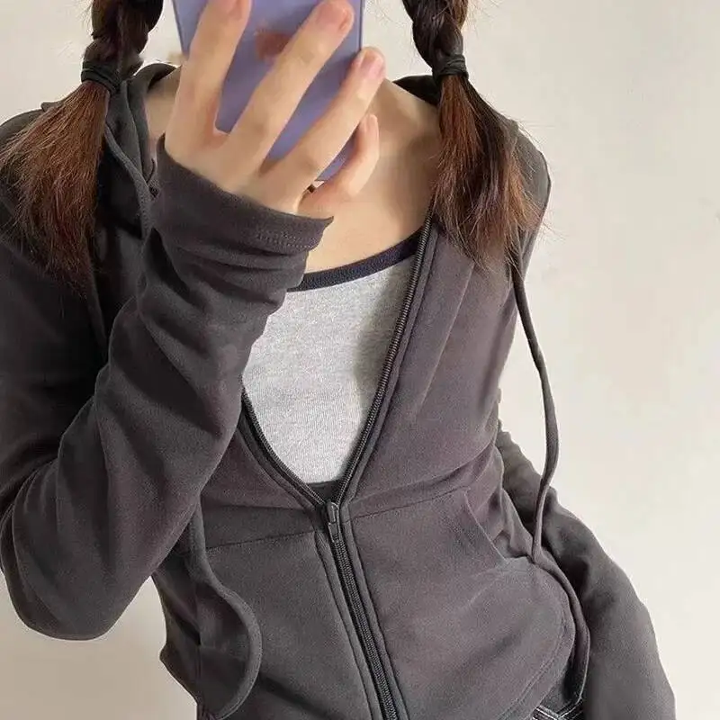 

Spicy Girl Style Hooded Cardigan Cropped Zip-Up Jacket Women Autumn Slim Long Sleeve Sweatshirts Female Streetwear Sport Hoodies