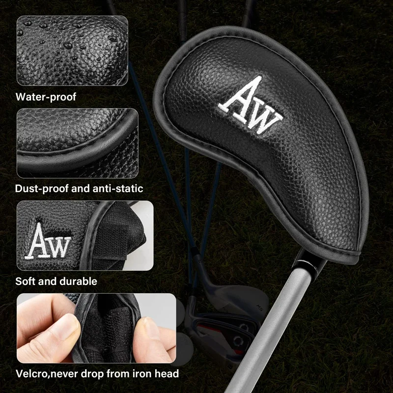 Golf Club Covers For Irons-12Pcs PU Leather Golf Head Covers Set Fit Most Iron Clubs