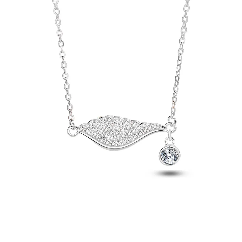 

Hot Sale Female Angel Wing Necklace S925 Silver Clavicle Chain Joker Pendant Zircon Stone Luxury Trendy Style for Holiday Gift