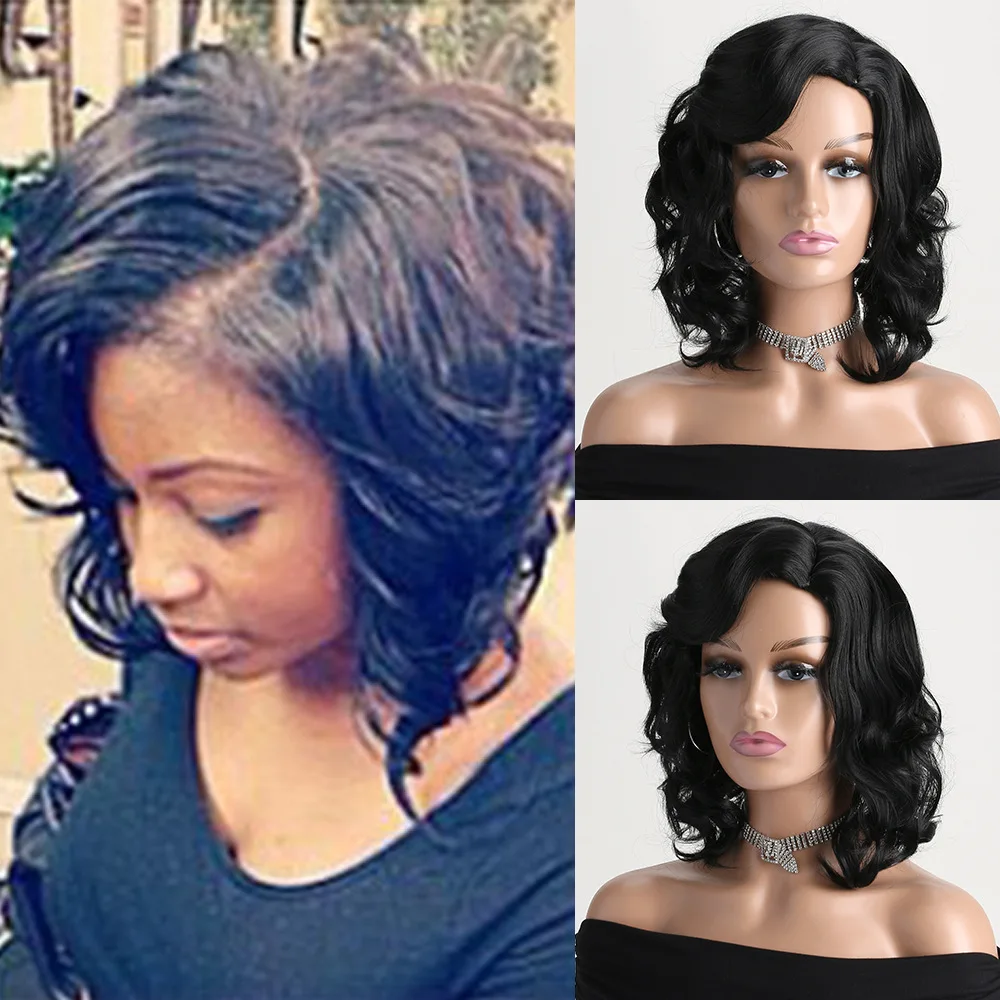 

Fashion Synthetic Short Curly Wig with Side Bangs for Women, Stylish Afro Cosplay Party Costume Heat Resistant Fiber Hair