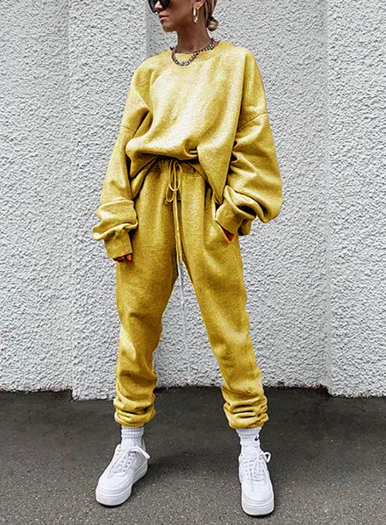Herbst-Langarmhose für Damen Locker Lässig Einfarbig Bequeme Passform Neuer Stil Anzug – Detail 6