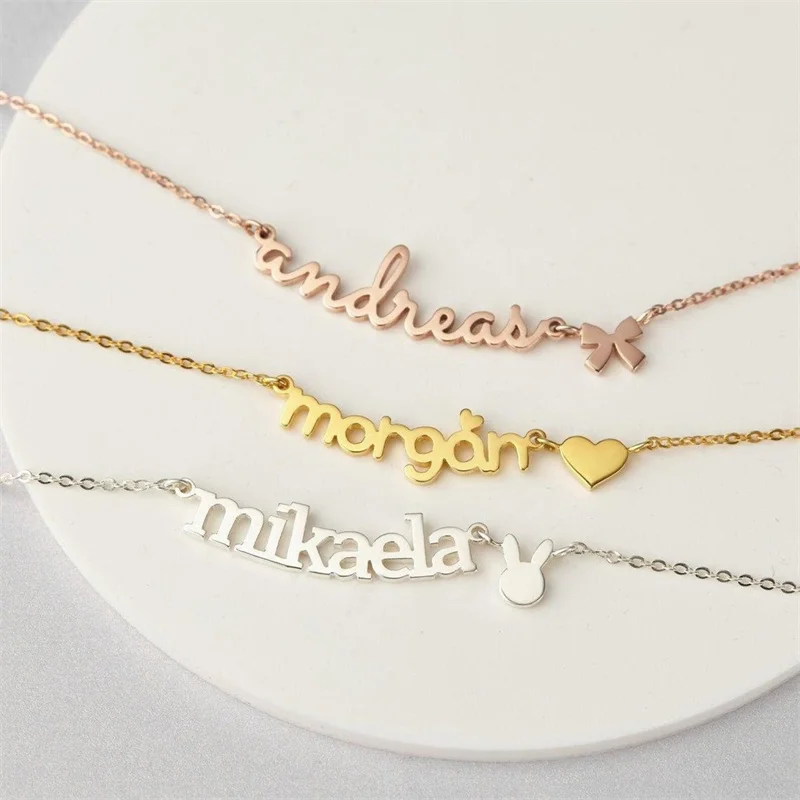 Baby Jewelry Custom Name Necklace For Girls Gold Personalized Stainless Steel Necklace With Heart Star Butterfly Charm Gift Gift