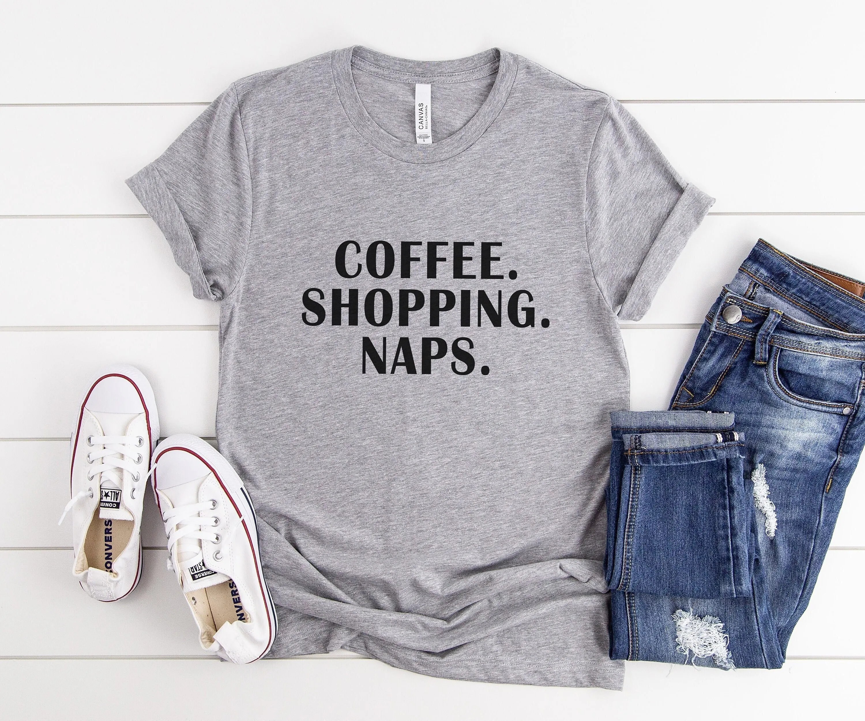 Coffee Shopping Naps Funny Shirt Graphic Tees For Womens With Saying Tumblr Clothing Gift Best Friend Cute Shirts T