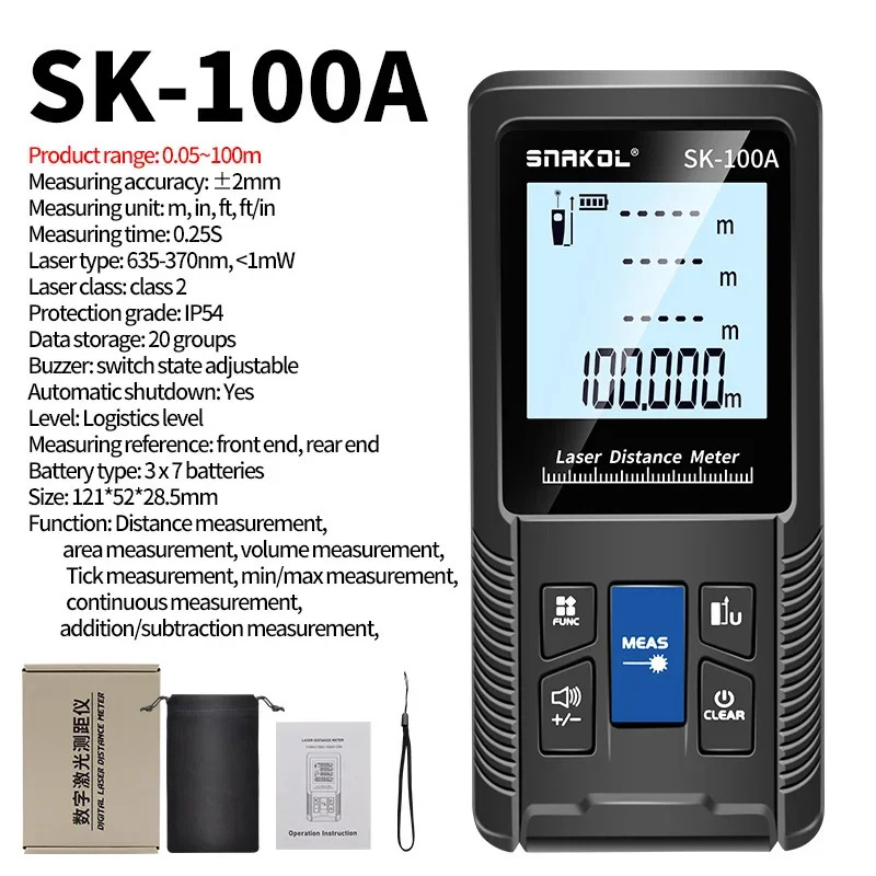 SNAKOL Laser-Entfernungsmesser - Digitales Messgerät 40m/50m/70m/100m/120m Distanzmesser Entfernungsmesser