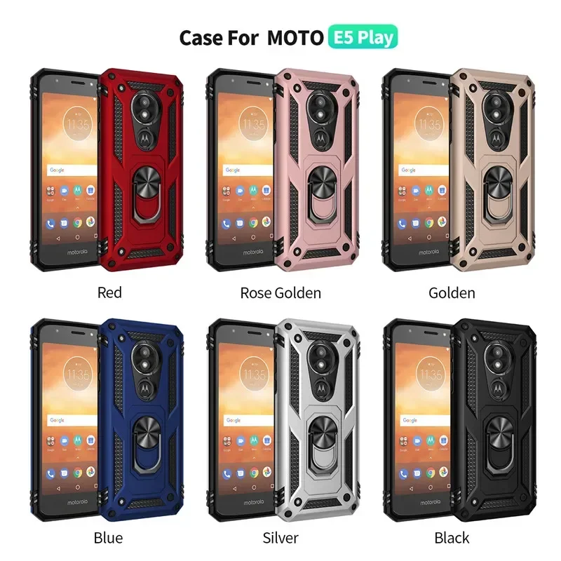 For Motorola E5 E6 Plus G6 Play G7 Power Case Shockproof Armor Magnet Car Ring Stand Back Cover for Moto One Zoom Coque Shell