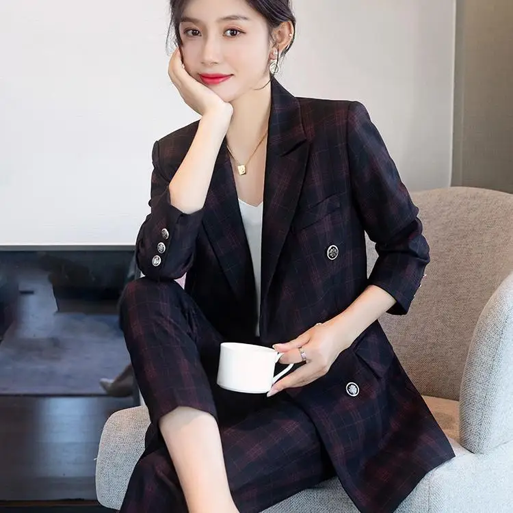 2-G13  1High-grade suit for women, professional formal wear, Korean style, fashionableh style, casual plaid suit, two-piece suit