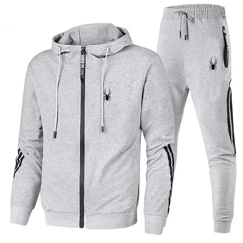 Tute da uomo primavera autunno set felpa con cappuccio a maniche lunghe + pantaloni da Jogging 2 pezzi tute da corsa Fitness abbigliamento sportivo