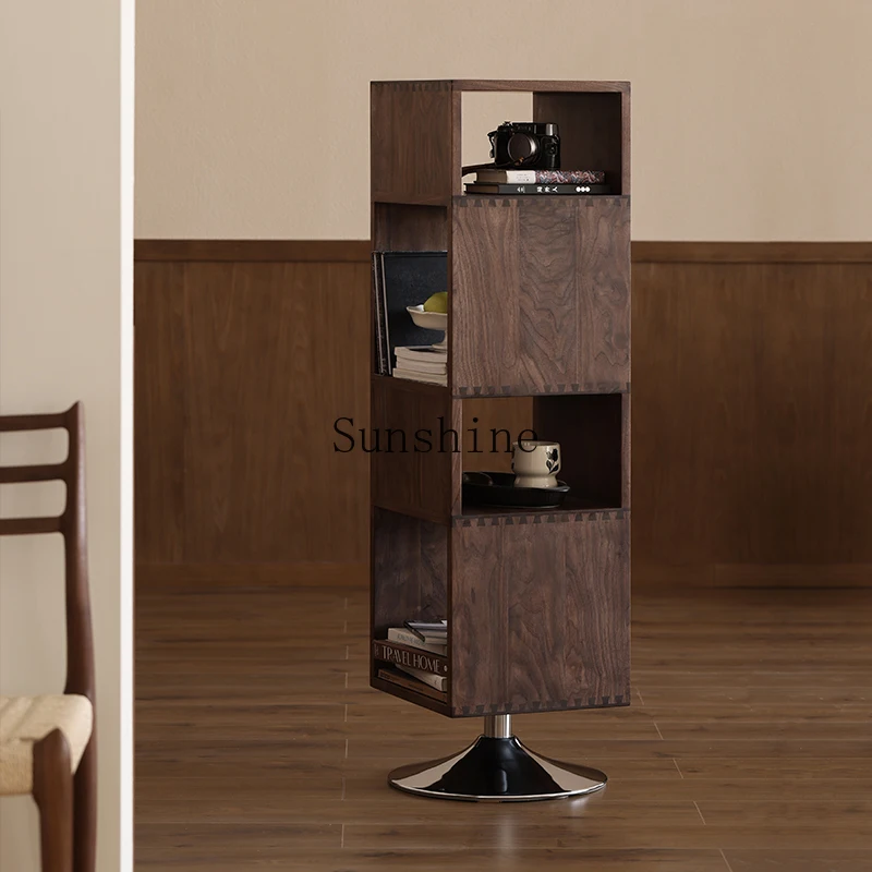 

Nordic simple solid wood bookcase black walnut sofa magazine cabinet