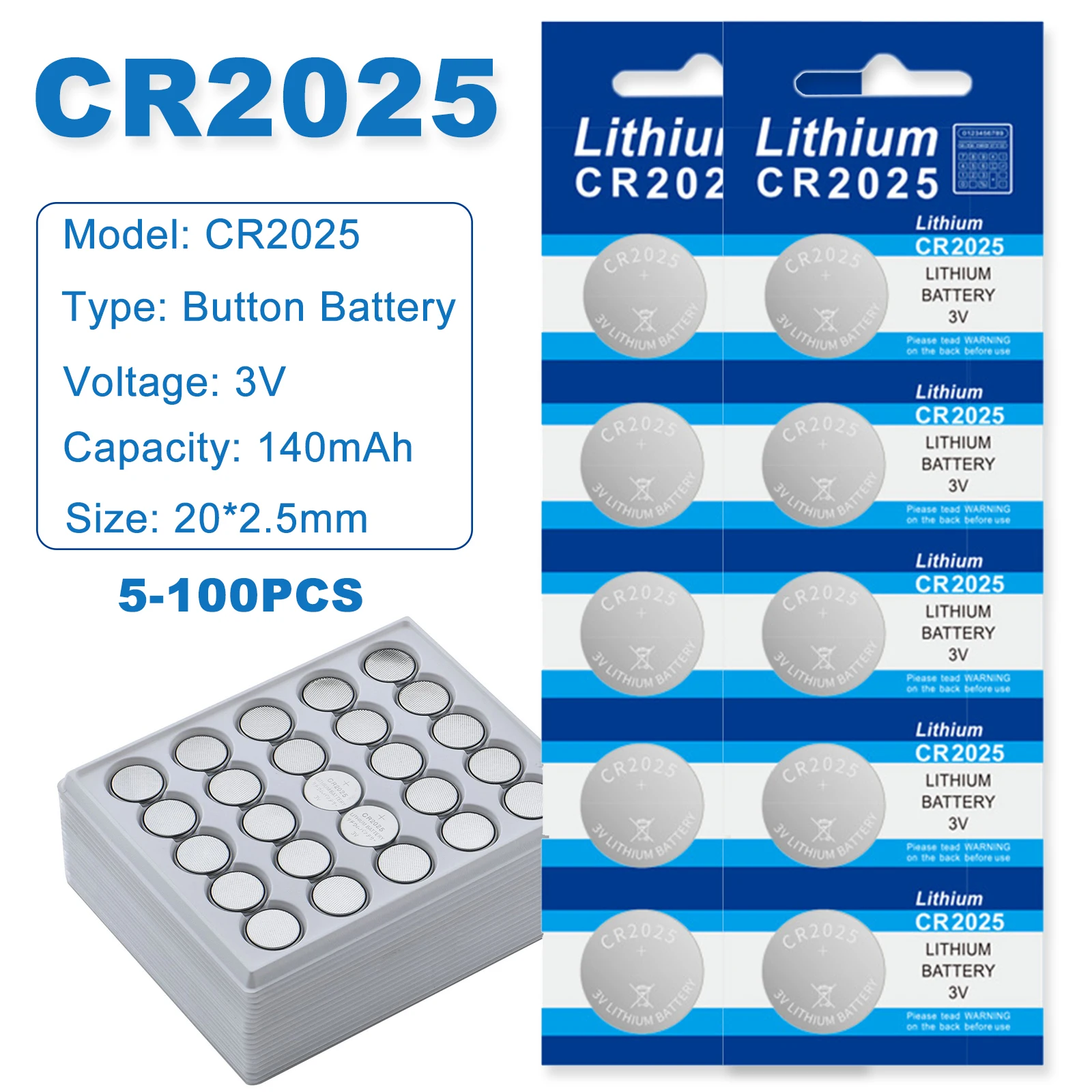 5-100Pcs CR2025 3V Lithium Button Batteries For Watch Remote Control Toys Car Key CR 2025 Long-Lasting Power Coins Cell Battery