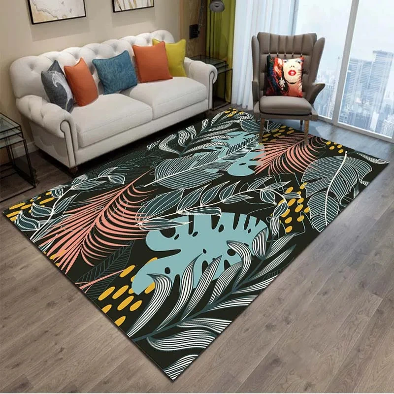 Tropical Rain Forest Leaf Pattern Carpet for Living Room Bedroom Decor Sofa Table Large Area Rug Bathroom Non-slip Floor Mat