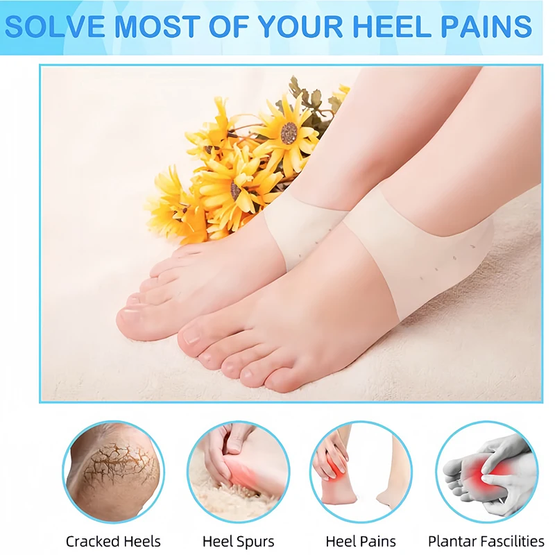 4 Pairs Silicone Heel Protector Breathable Gel Heel Cups Heel Cushion for Cracked Heels, Spurs, Blister, Plantar Fasciitis