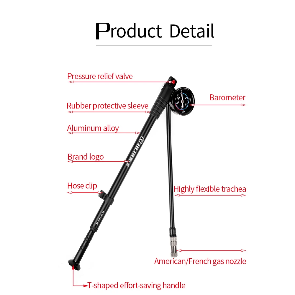 BLOOKE-Hogedrukluchtpomp met meter Geschikt voor fiets achterschok, vorkophanging, band, draagbaar, 300PSI