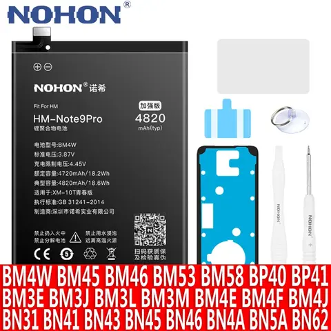 NOHON BM4W Battery For Xiaomi Redmi Note 9 Pro 8 7 5 4 3 8T 5A 4X K20 Bateria BN45 BN46 BM3J BM3L BM3M BP40 BM4E BM4F BM4J BN4A