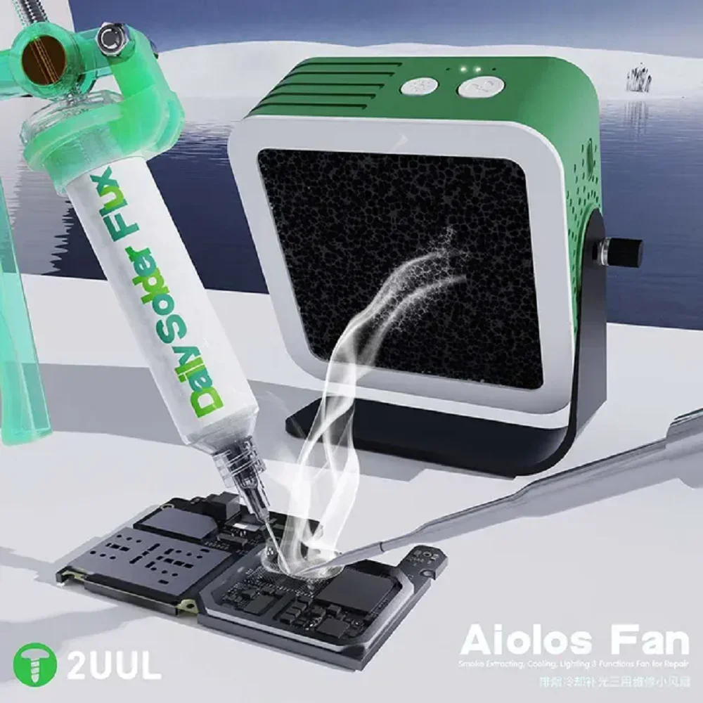 2UUL Alolos Ventilator Rauchabzug/Kühlung/Fülllicht Dreifach-Zweck Wartungsventilator Desktop-Reparatur MINI Rauchgerät-Reparaturwerkzeug