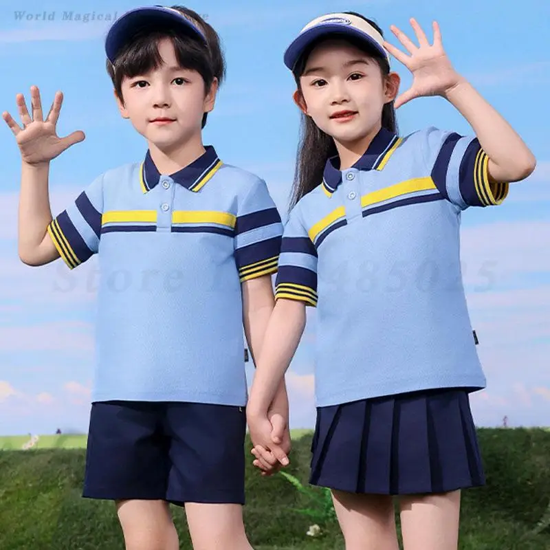 Meninos meninas uniforme escolar das crianças roupas esportivas verão crianças agasalho camisa shorts roupa uniforme de classe saia curta conjunto traje